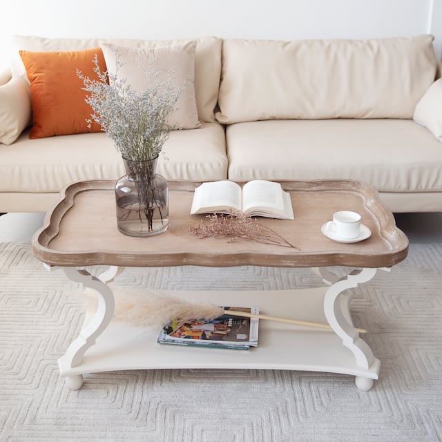 COZAYH Rustic Farmhouse Cottagecore Coffee Table On Sale Overstock